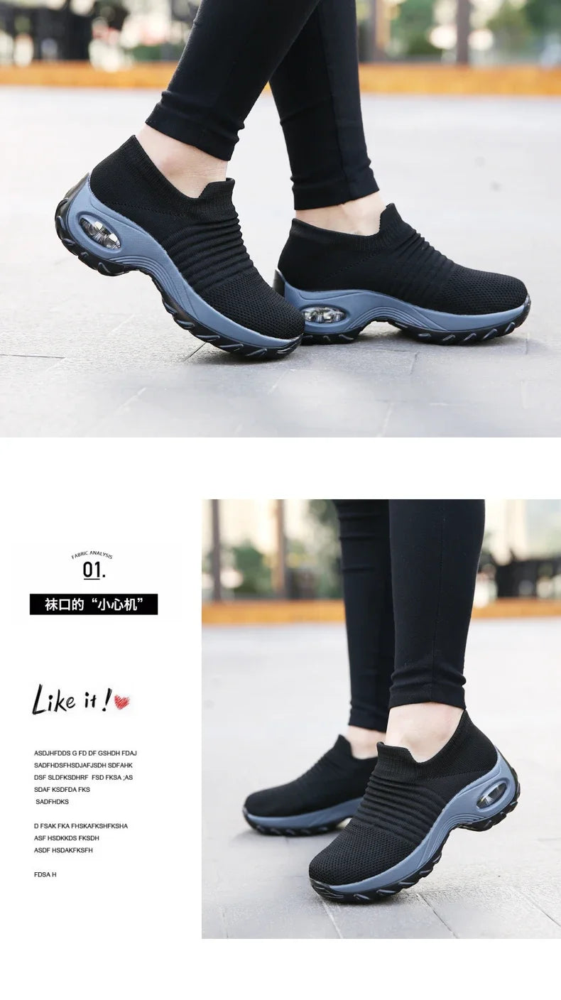 Women’s Breathable Mesh Slip-On Sneakers – Lightweight Casual Running Shoes with Cushioned Rubber Sole (Spring/Autumn)