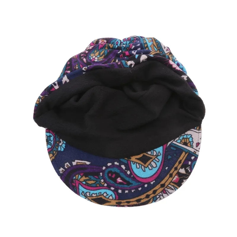 Women Autumn Winter Peaked Cap with Earflap – Warm Foldable Floral Print Casual Hat