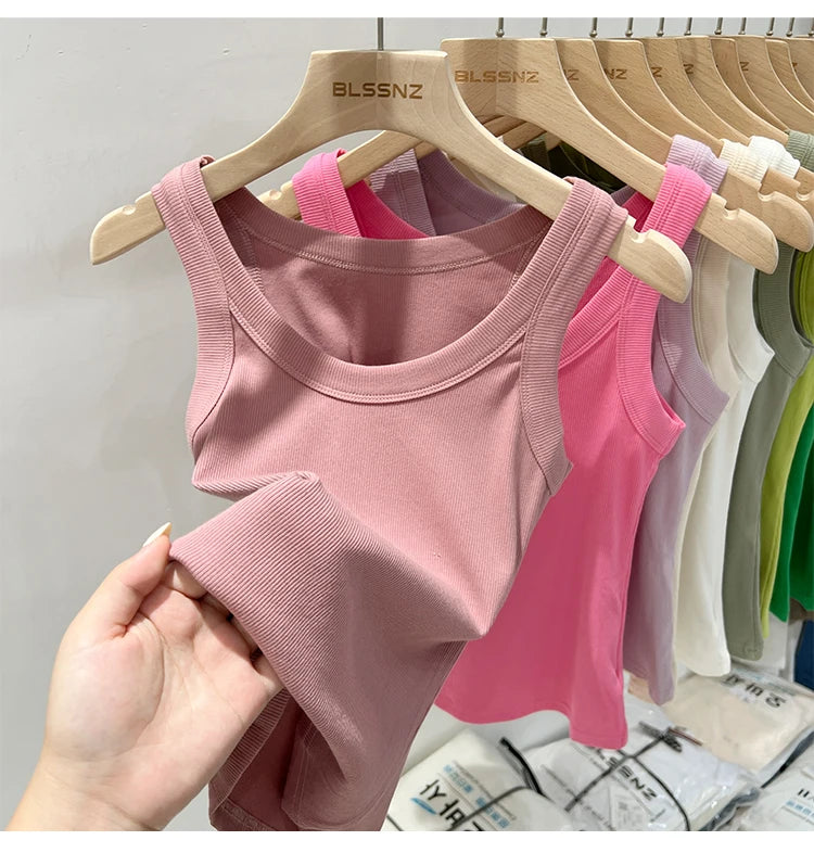Women Solid Ribbed Tank Top Camisole – Elastic Cotton O-Neck Summer Basic Crop Top 2026