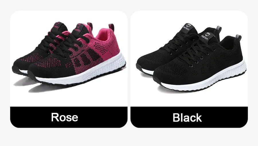 Women Casual Mesh Walking Sneakers – Breathable Lace-Up Flat Shoes for Women