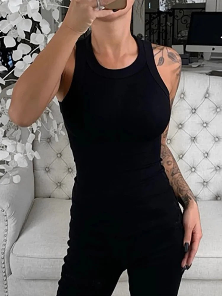 Women’s Solid Ribbed Tank Top Camisole – High Stretch O-Neck Summer Basic Casual Sleeveless Top