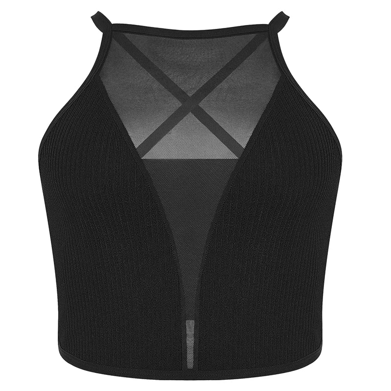 SEO Title: Women’s Sexy Mesh Camisole Crop Top – Ribbed Backless Bralette Corset Style Lingerie Tank Top