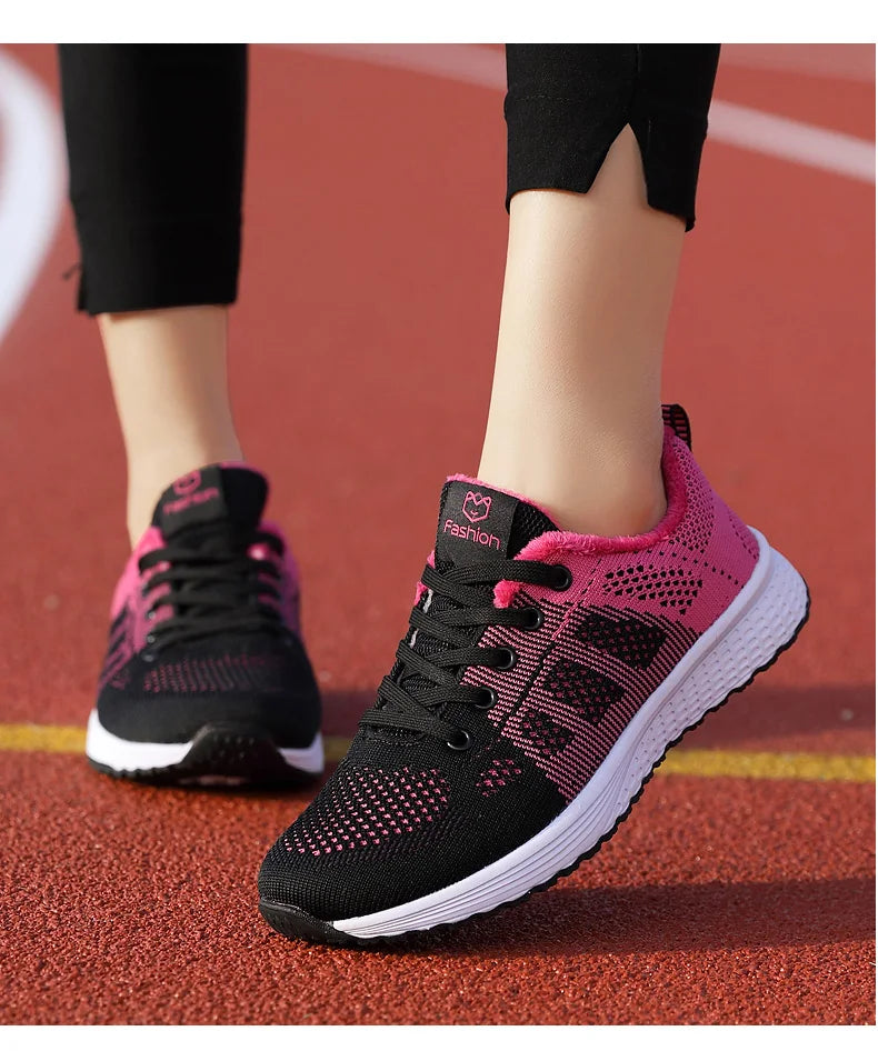 Women Casual Mesh Walking Sneakers – Breathable Lace-Up Flat Shoes for Women