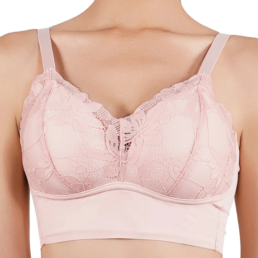 Plus Size Wireless Lace Push-Up Full Cup Bra – Seamless Thin Padded Adjustable Everyday Bra for Women (B–C Cups)