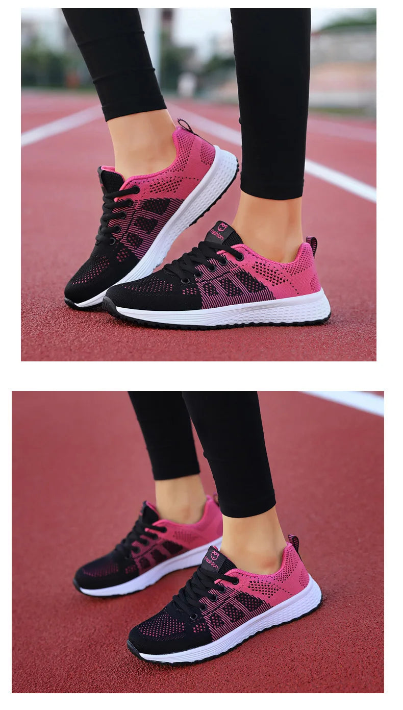 Women Casual Mesh Walking Sneakers – Breathable Lace-Up Flat Shoes for Women