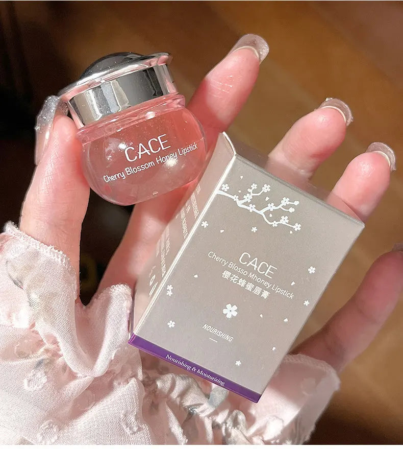 CACE Cherry Blossom Honey Lip Balm – Deep Hydration, Plumping Effect, Non-Sticky Glossy Finish, Nourishing Daily Lip Care (5g)
