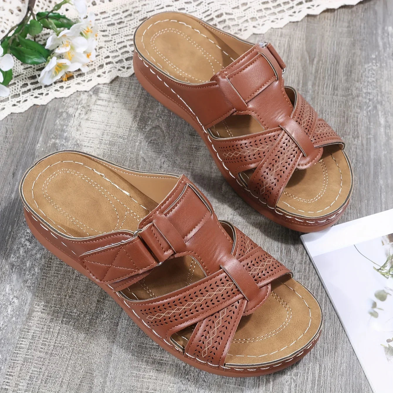 Women’s Comfortable Striped Fisherman Sandals – Arch Support, Lightweight Peep Toe Summer Slippers (3–5cm Heel)