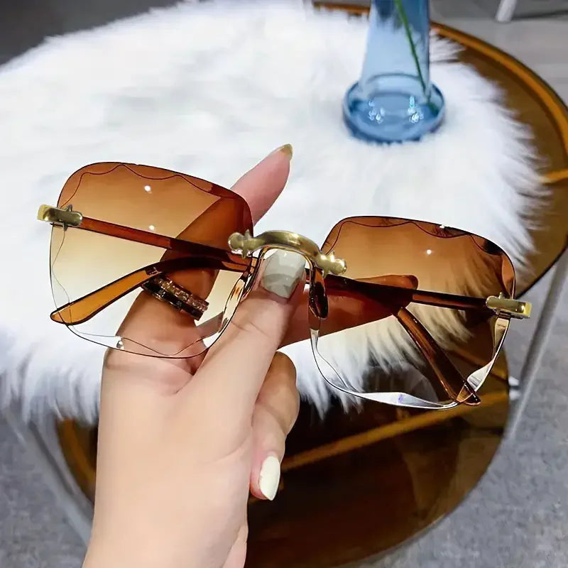 3PCS Square Rimless Square Sunglasses for Women – Luxury Designer Mirror Lens Fashion Summer Eyewear