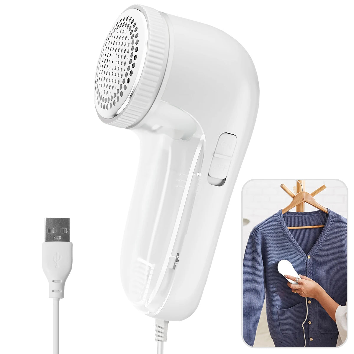 Electric Fabric Lint Remover – Portable Clothes Shaver with Stainless Steel Blades, USB 5V/2A Rechargeable Fuzz & Pill Remover for Wool & Garments
