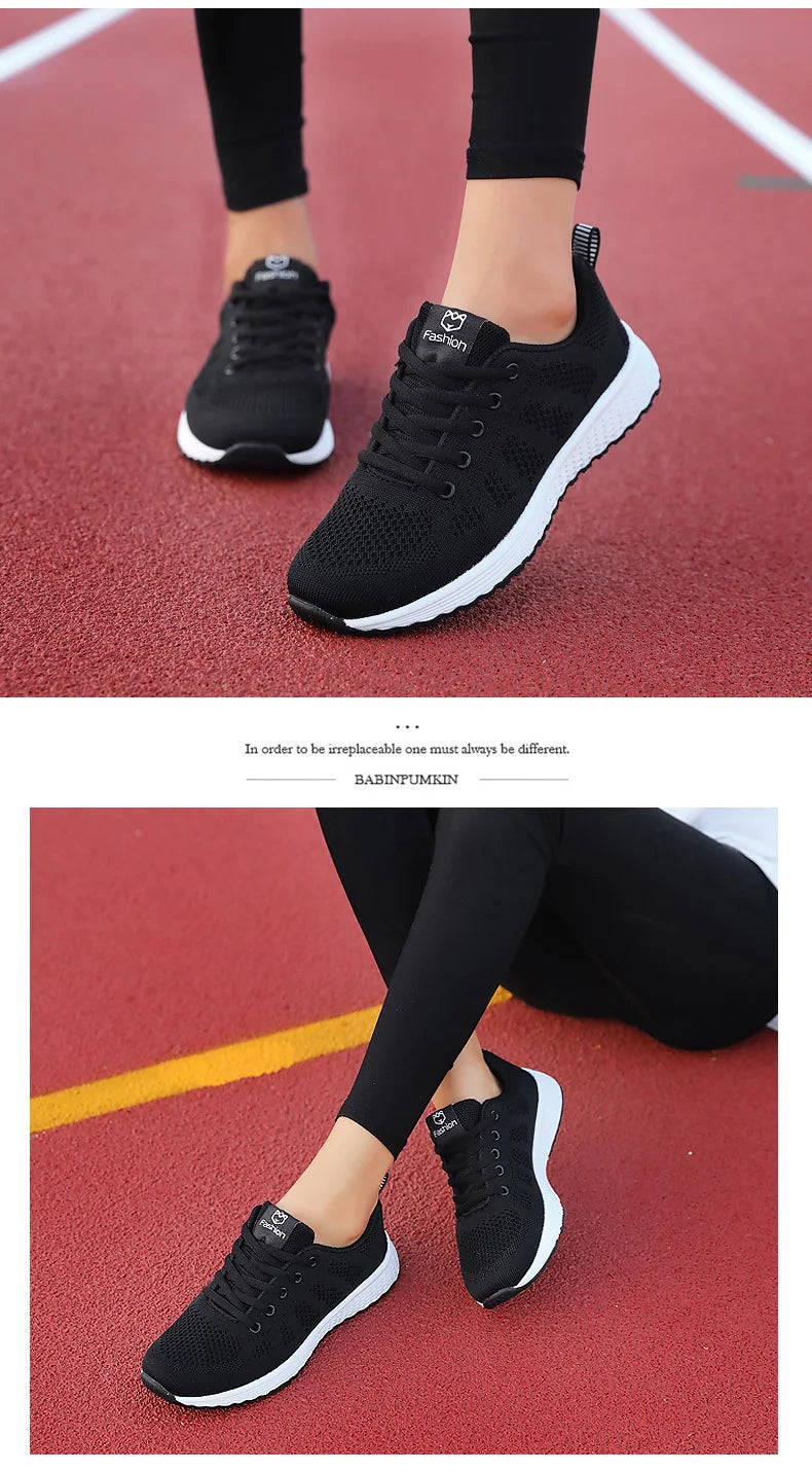 Women Casual Mesh Walking Sneakers – Breathable Lace-Up Flat Shoes for Women