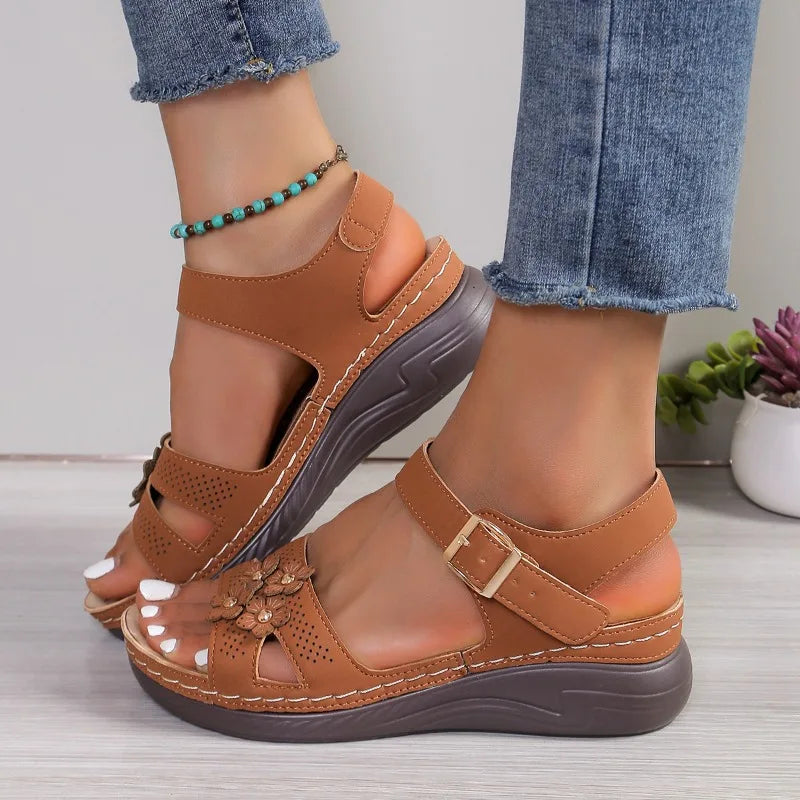 Women’s Orthopedic Wedge Sandals – Soft Soled Wide Toe Beach & Casual Ankle Strap Comfort Shoes