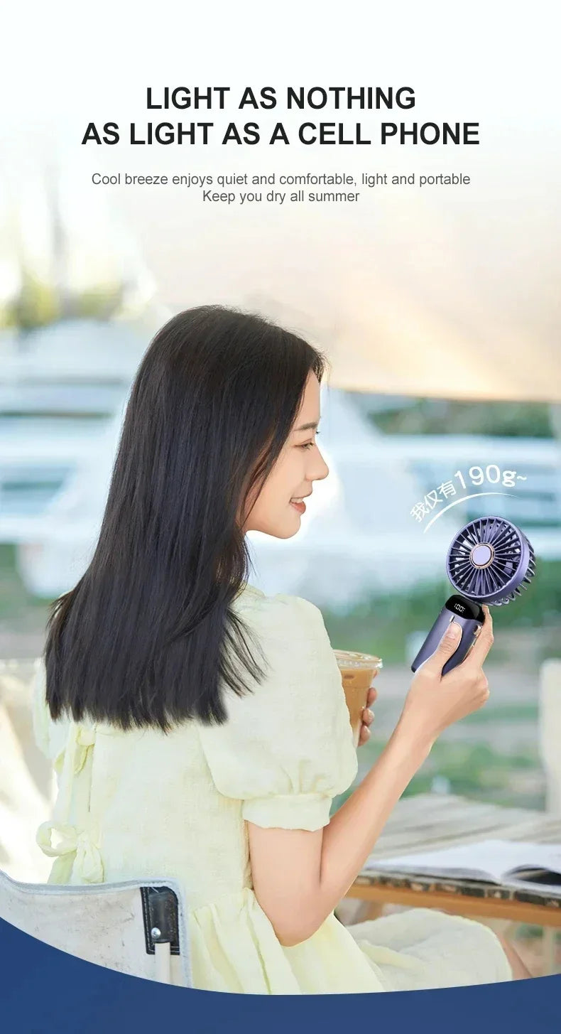 Portable Rechargeable Handheld Fan with LED Display, 5-Speed Mini Clip Fan with 90° Adjustable Head & Aromatherapy Function – USB Personal Cooling Fan for Office, Travel & Outdoor Use