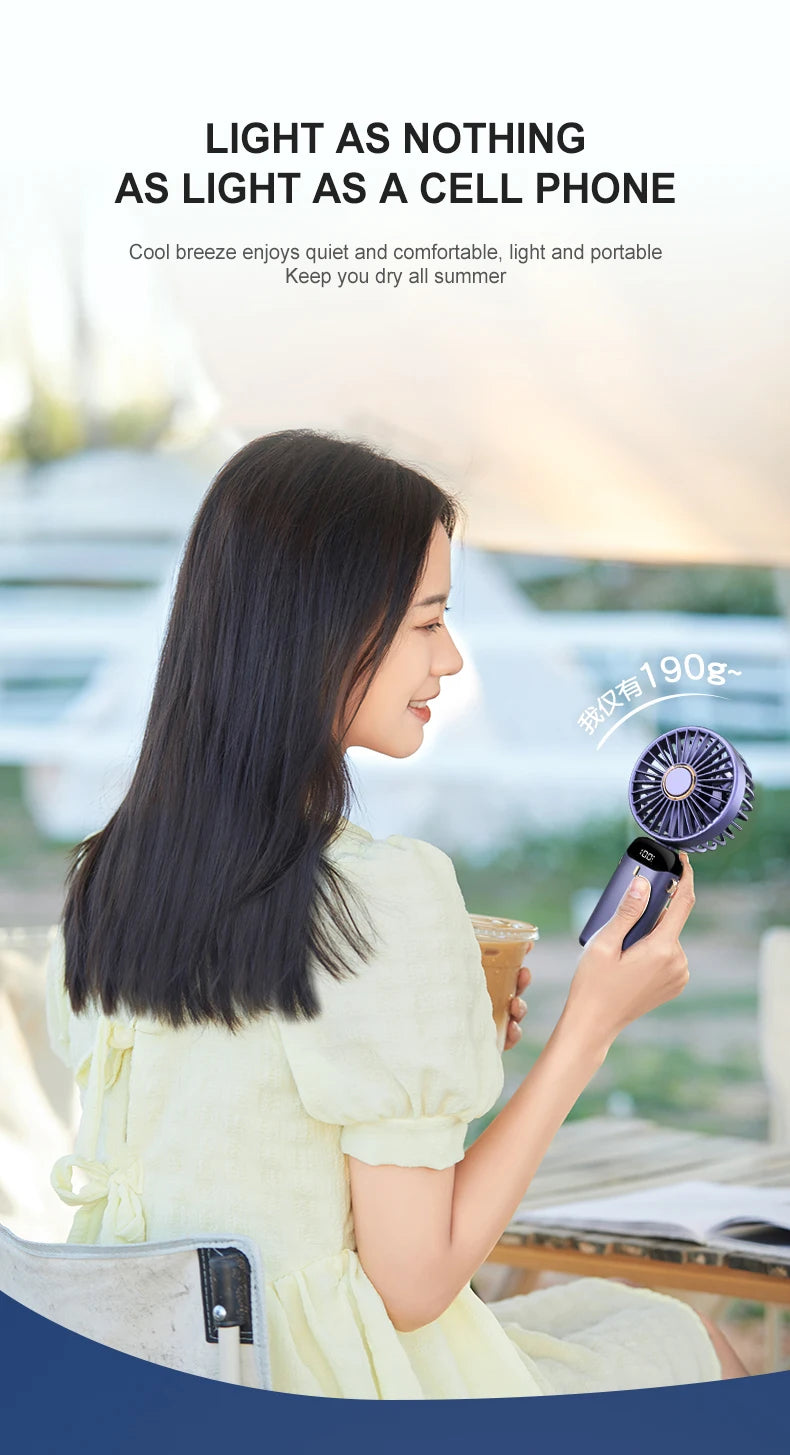 USB Rechargeable Foldable Neck Fan – Portable Handheld Mini Fan with 5-Speed Cooling, Digital Display & Phone Stand, Travel-Friendly Hands-Free Design