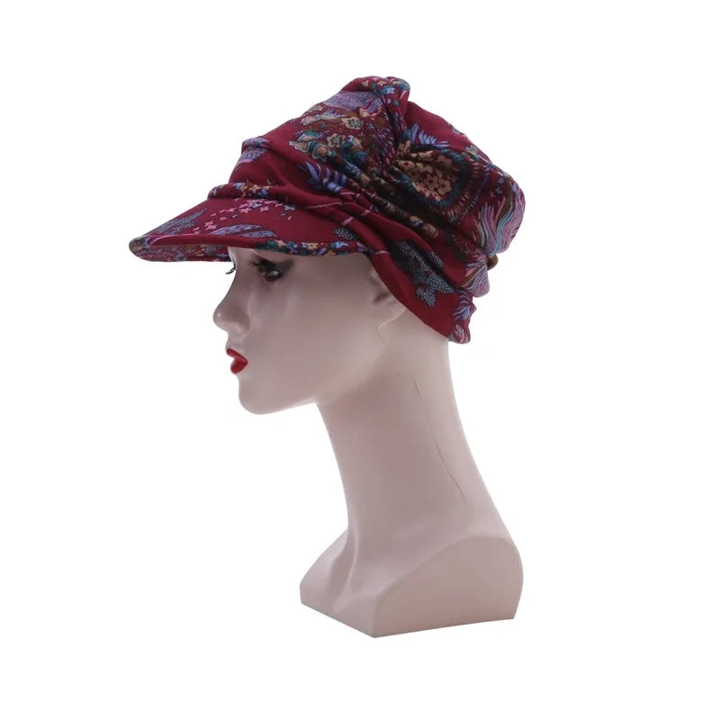 Women Autumn Winter Peaked Cap with Earflap – Warm Foldable Floral Print Casual Hat