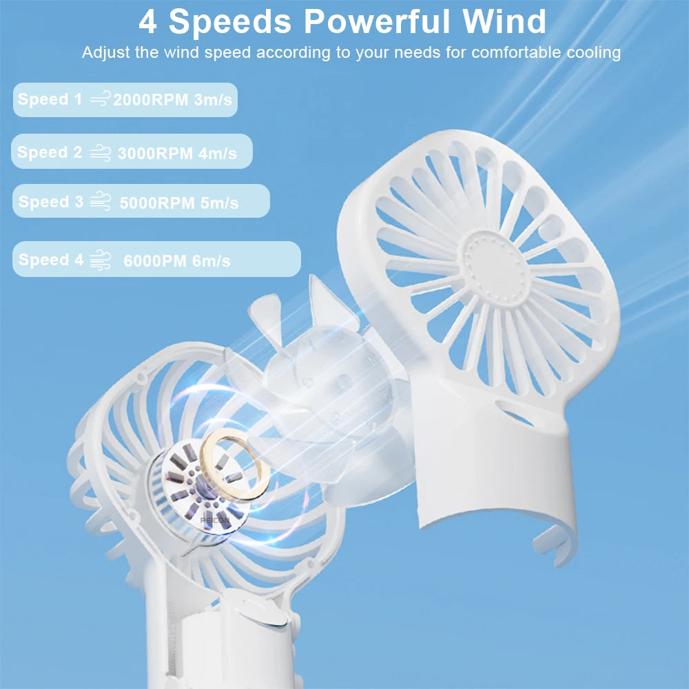 Portable Mini Handheld Mist Fan – USB Rechargeable 4-Speed Cooling & Humidifier Fan for Travel, Office & Outdoor Use