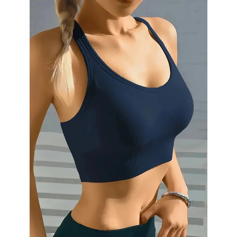 Women’s Seamless Sports Yoga Tank Bra – Push Up Padded Wire-Free Breathable Full Cup Comfort Bra