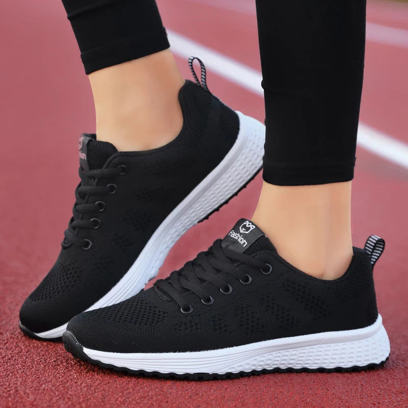 Women Casual Mesh Walking Sneakers – Breathable Lace-Up Flat Shoes for Women
