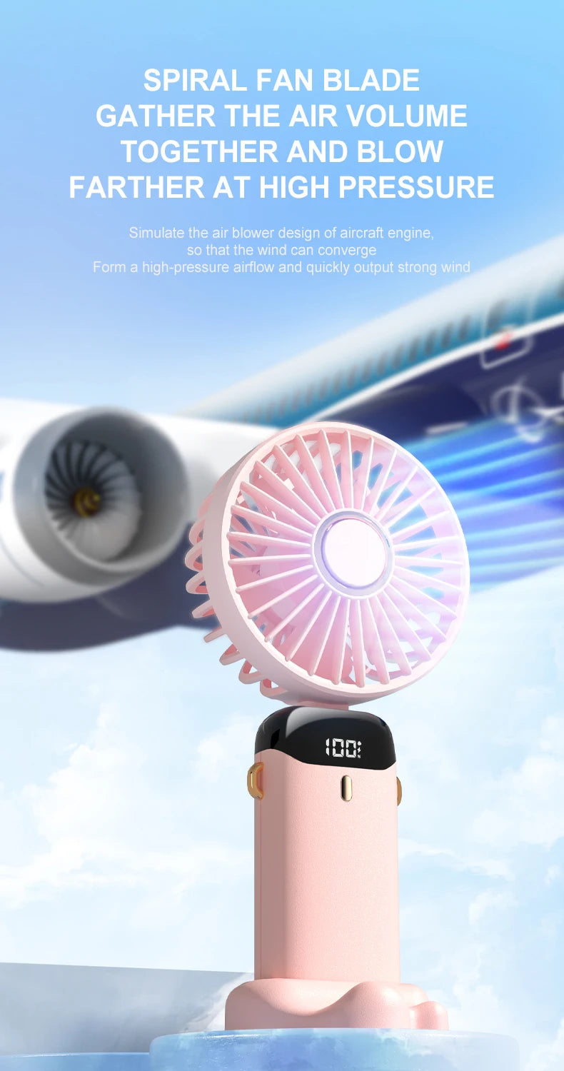 USB Rechargeable Foldable Neck Fan – Portable Handheld Mini Fan with 5-Speed Cooling, Digital Display & Phone Stand, Travel-Friendly Hands-Free Design