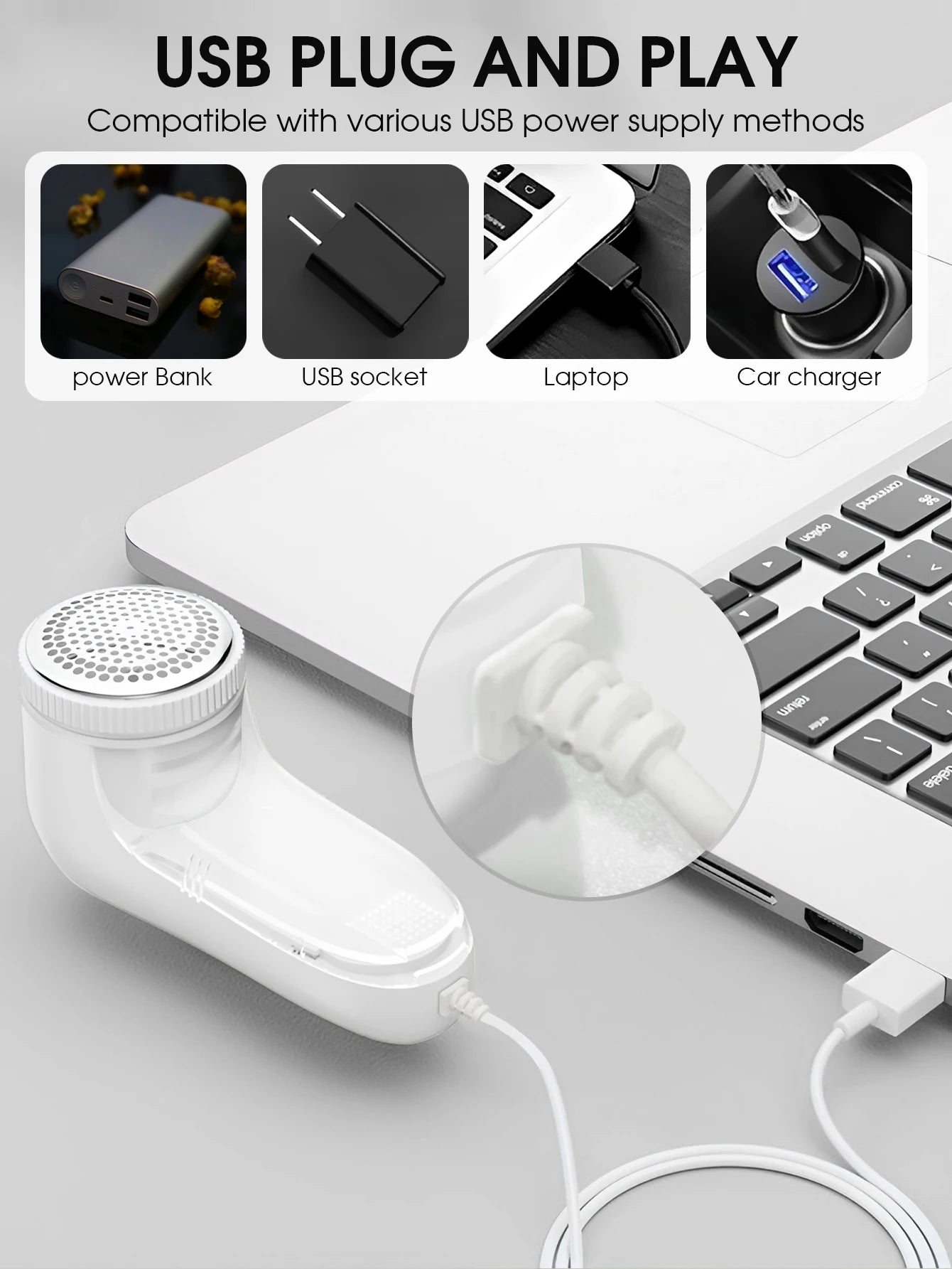 Electric Fabric Lint Remover – Portable Clothes Shaver with Stainless Steel Blades, USB 5V/2A Rechargeable Fuzz & Pill Remover for Wool & Garments