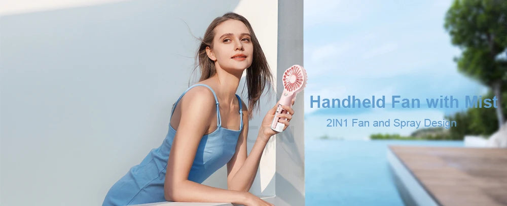 Portable Mini Handheld Mist Fan – USB Rechargeable 4-Speed Cooling & Humidifier Fan for Travel, Office & Outdoor Use