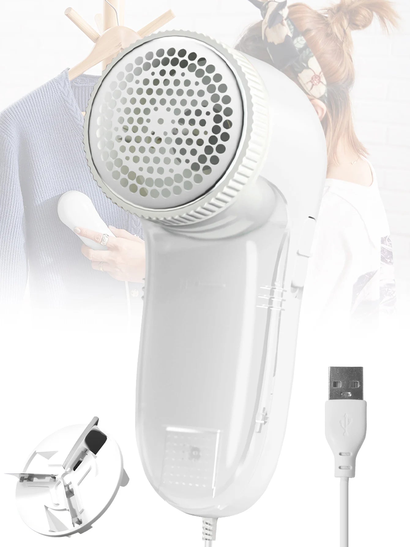 Electric Fabric Lint Remover – Portable Clothes Shaver with Stainless Steel Blades, USB 5V/2A Rechargeable Fuzz & Pill Remover for Wool & Garments