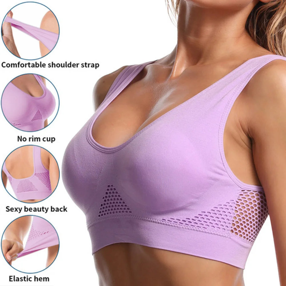 Seamless Mesh Sports Bra for Women – Breathable, Shockproof Wireless Fitness Crop Top (Plus Size up to 6XL)