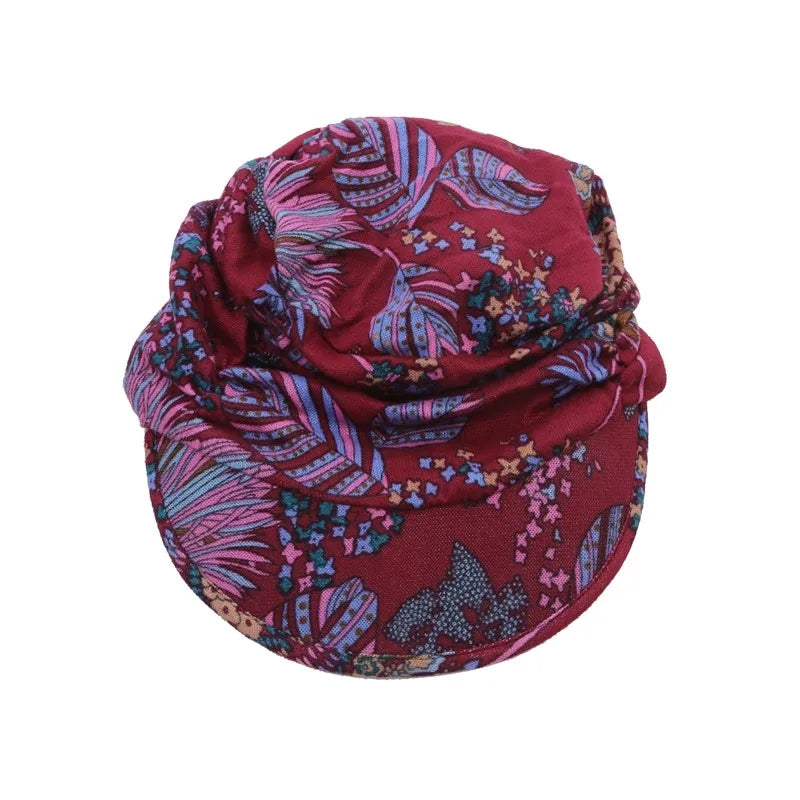 Women Autumn Winter Peaked Cap with Earflap – Warm Foldable Floral Print Casual Hat