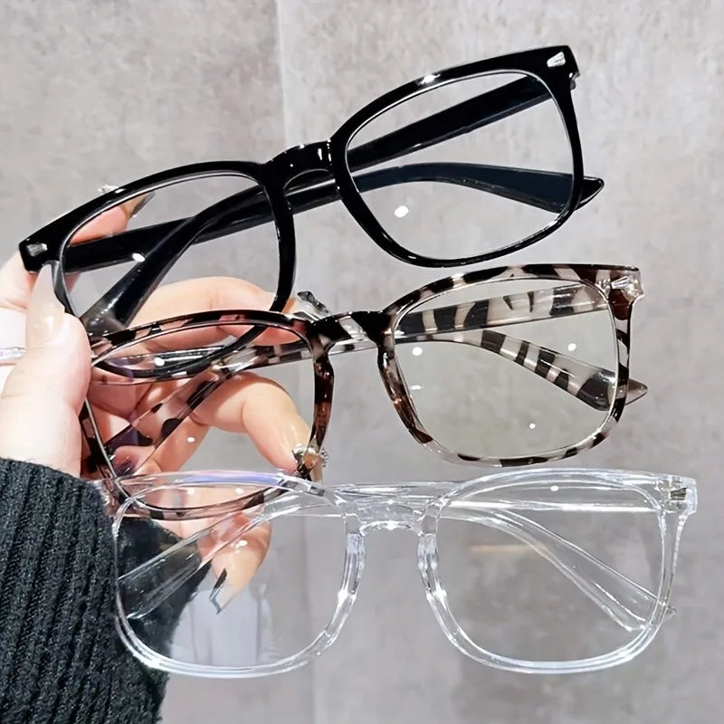 3pcs Lightweight Square Blue Light Blocking Glasses – Minimalist PC Full Frame Clear Lens Eyewear for Women