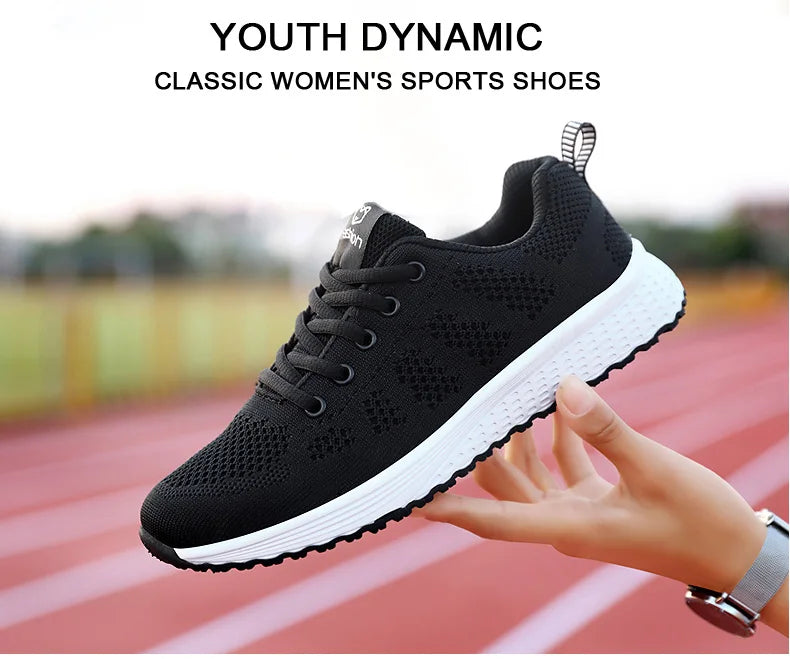 Women Casual Mesh Walking Sneakers – Breathable Lace-Up Flat Shoes for Women