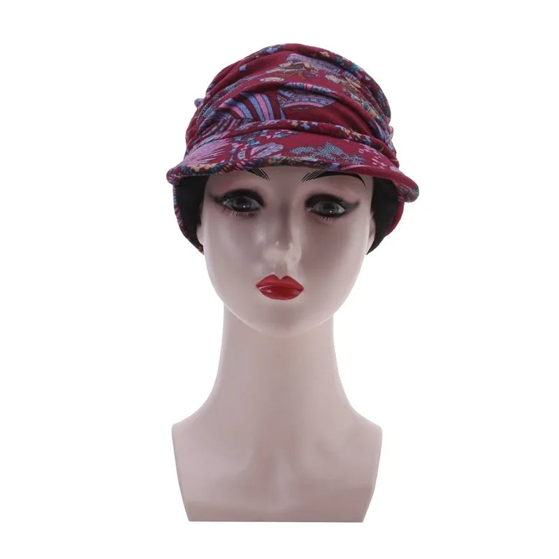 Women Autumn Winter Peaked Cap with Earflap – Warm Foldable Floral Print Casual Hat