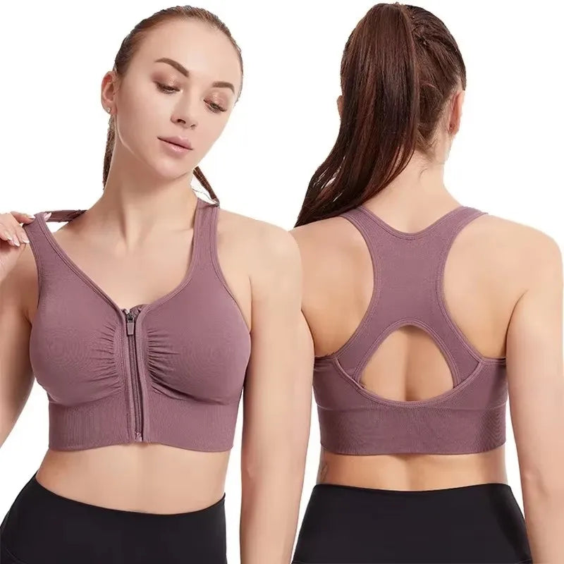 Women’s Front Zipper Sports Bra – Breathable Yoga & Gym Fitness Vest