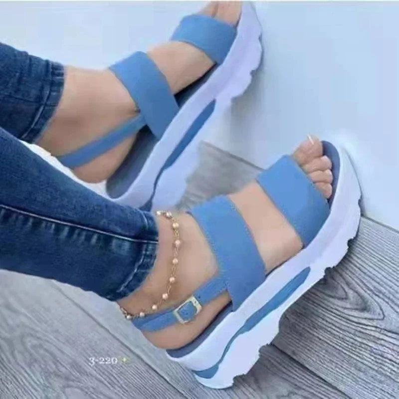 Women’s Wedge Sandals – Low Platform Buckle Strap PU Summer Dress & Casual Heeled Shoes (3–5cm)