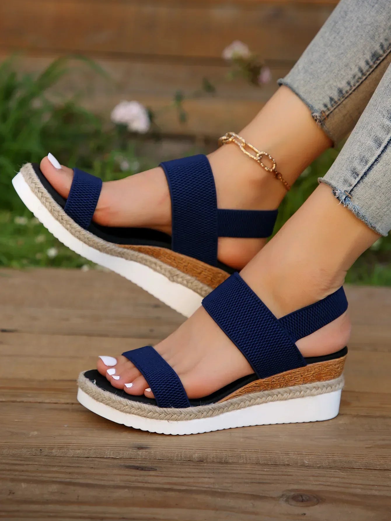 Plus Size 36-43 Women's Sandals Summer Casual Shoes for Women Comfortable Non-slip Walking Slip on Elastic Fabric Female Shoes