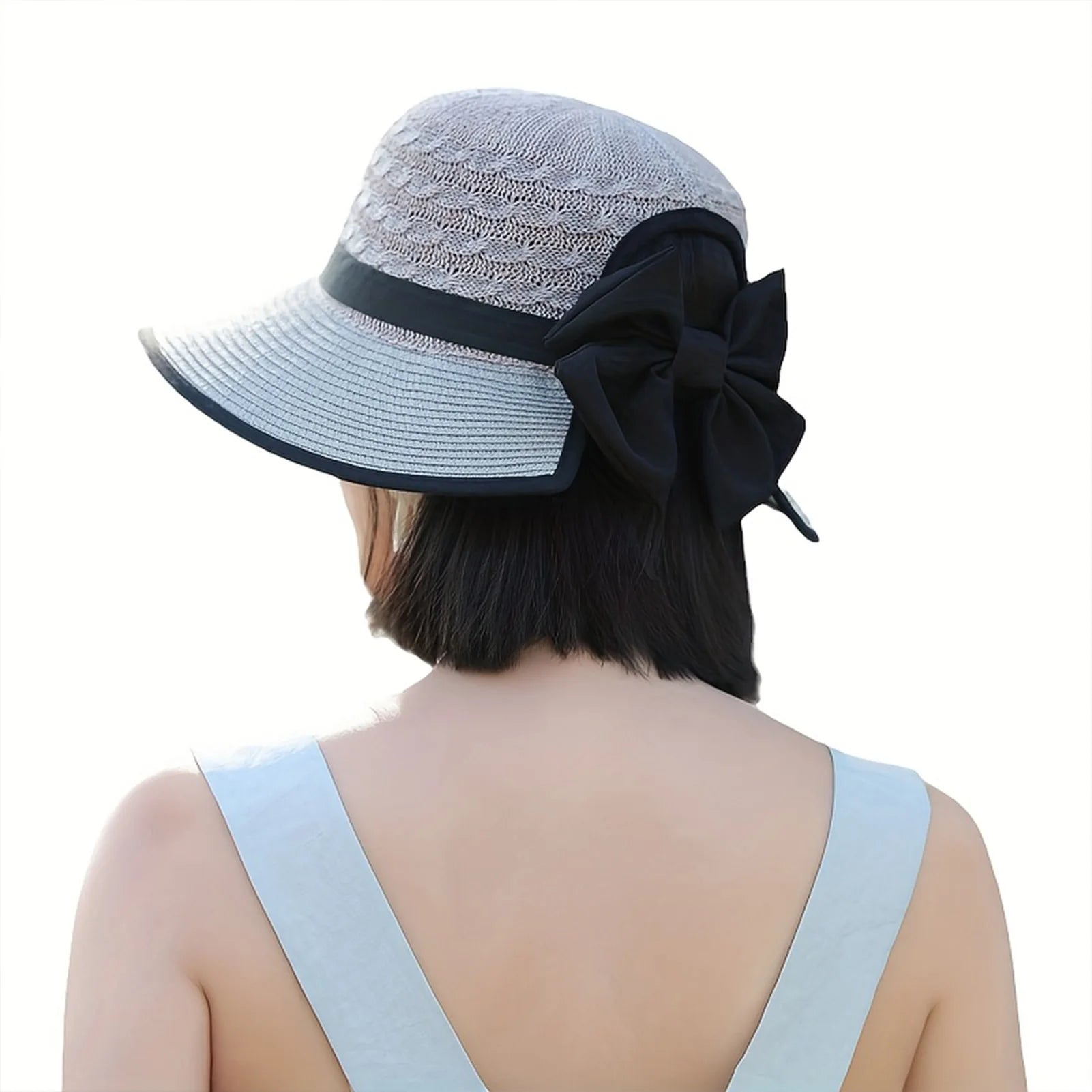Women’s Summer Straw Sun Hat – French Style Bowknot Wide Brim Beach Hat for UV Protection & Travel