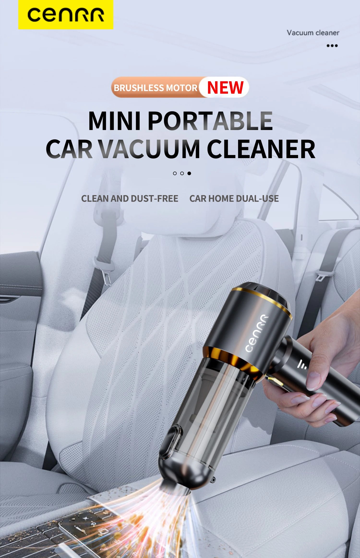 CENRR 998000PA Cordless Car Vacuum Cleaner – High Suction Handheld Portable Wireless Cleaning Machine for Car Interior and Home Use