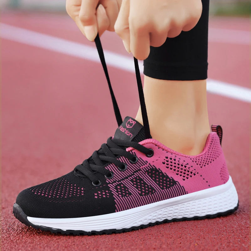 Women Casual Mesh Walking Sneakers – Breathable Lace-Up Flat Shoes for Women