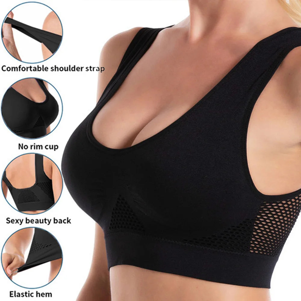 Seamless Mesh Sports Bra for Women – Breathable, Shockproof Wireless Fitness Crop Top (Plus Size up to 6XL)