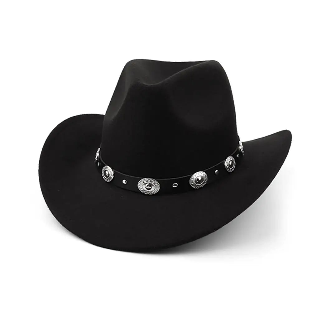 Vintage Western Cowboy Hat for Women – Roll-Up Brim Fedora with Belt Buckle, Sun Protection, All-Season Polyester Cowgirl Hat