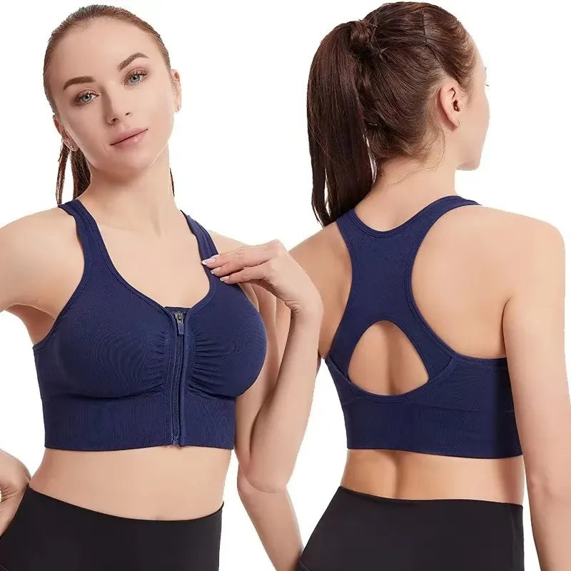 Women’s Front Zipper Sports Bra – Breathable Yoga & Gym Fitness Vest