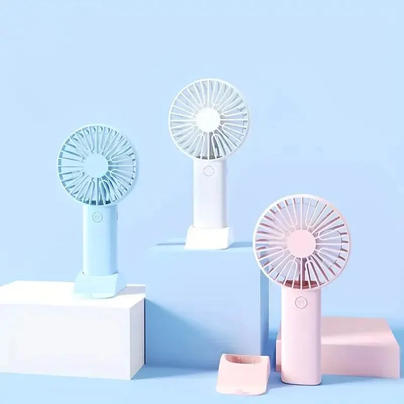 Mini USB Rechargeable Handheld Fan with Phone Holder – 3-in-1 Portable Desktop Cooling Fan, 3-Speed Quiet Mini Fan