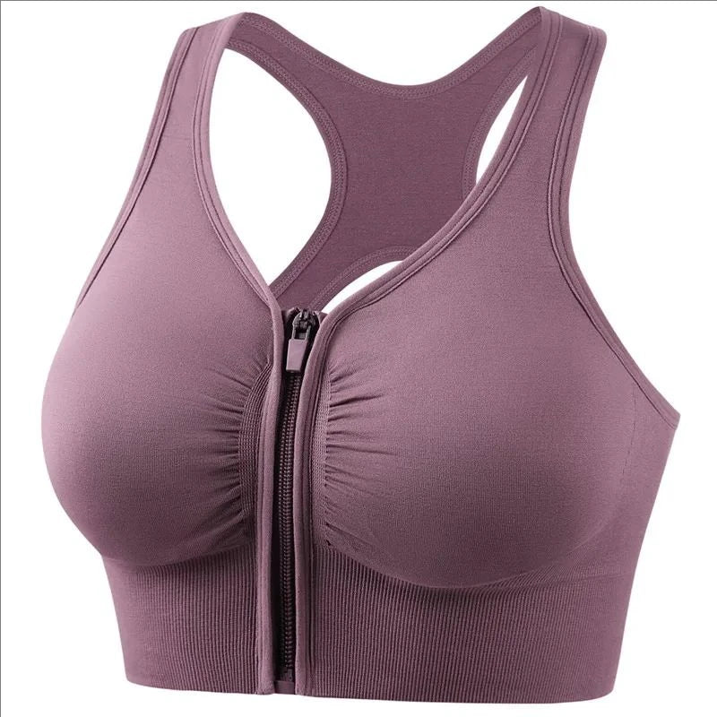Women’s Front Zipper Sports Bra – Breathable Yoga & Gym Fitness Vest