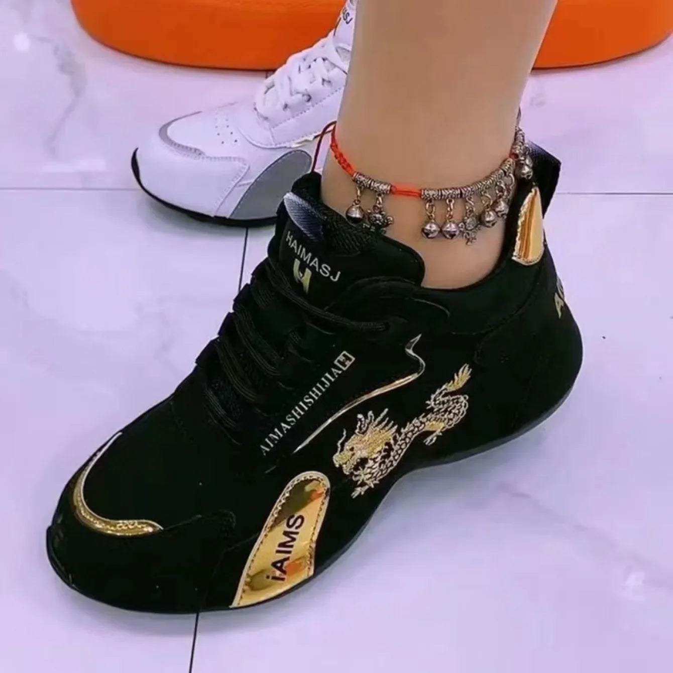 Women’s Designer PU Leather Platform Sneakers – Lightweight Breathable Lace-Up Casual Sports Shoes for Spring & Autumn