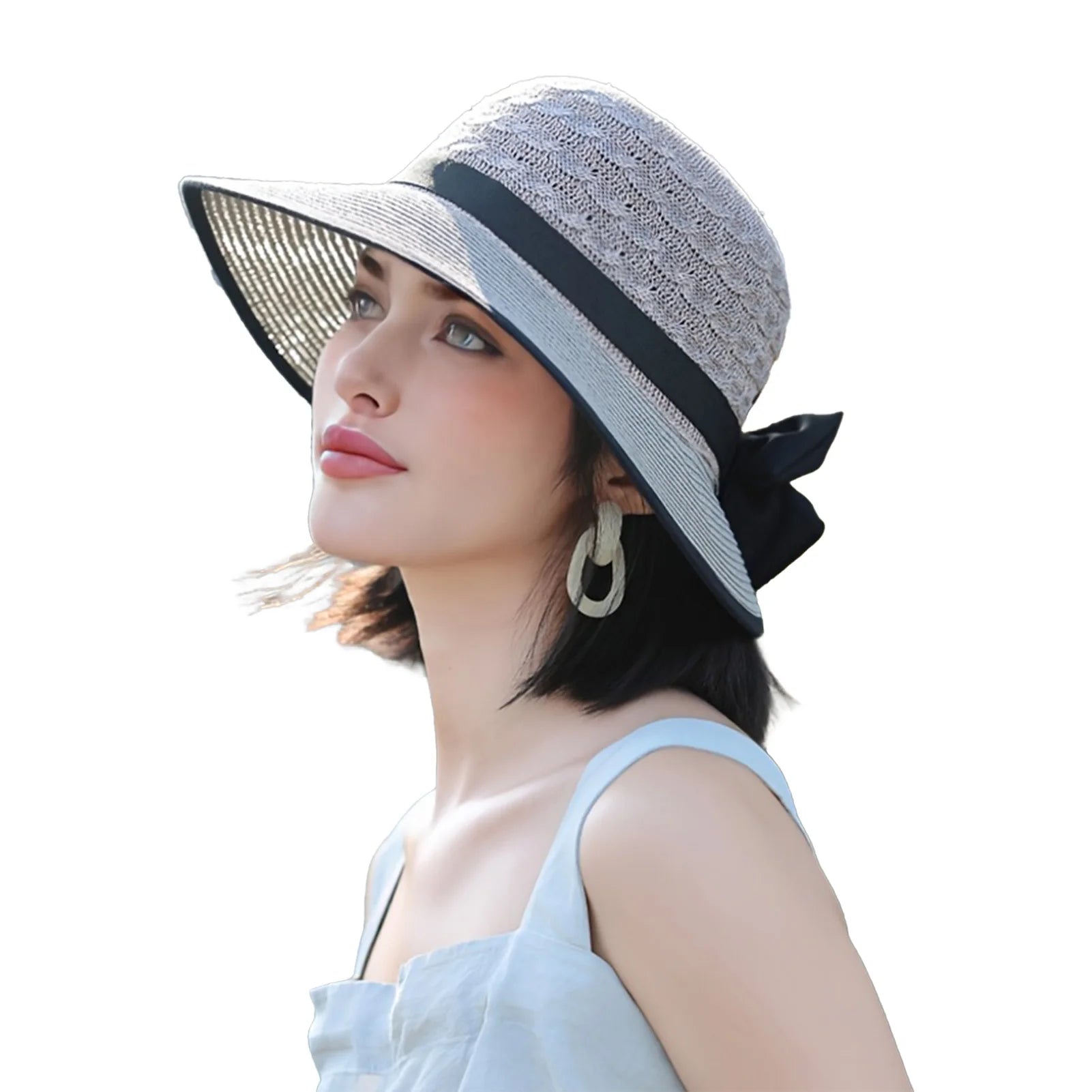 Women’s Summer Straw Sun Hat – French Style Bowknot Wide Brim Beach Hat for UV Protection & Travel