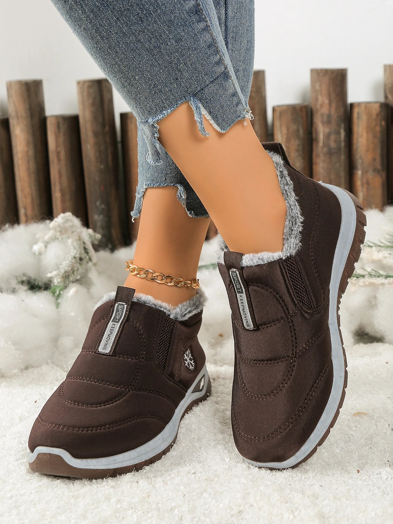 Women’s Lightweight Fleece-Lined Ankle Snow Boots – Soft Sole Slip-On Winter Casual Boots