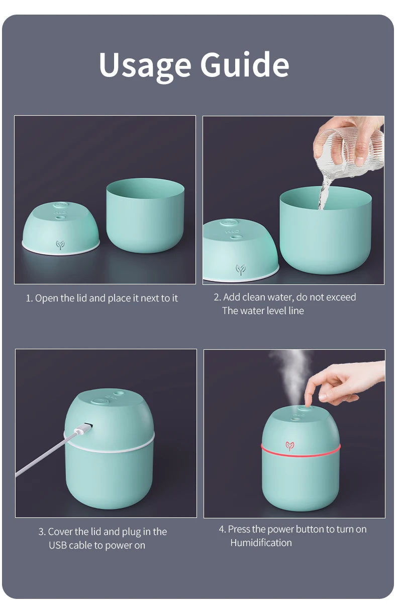 220ML USB Mini Cool Mist Humidifier – Quiet Desktop & Car Aromatherapy Air Humidifier with Auto Shut-Off