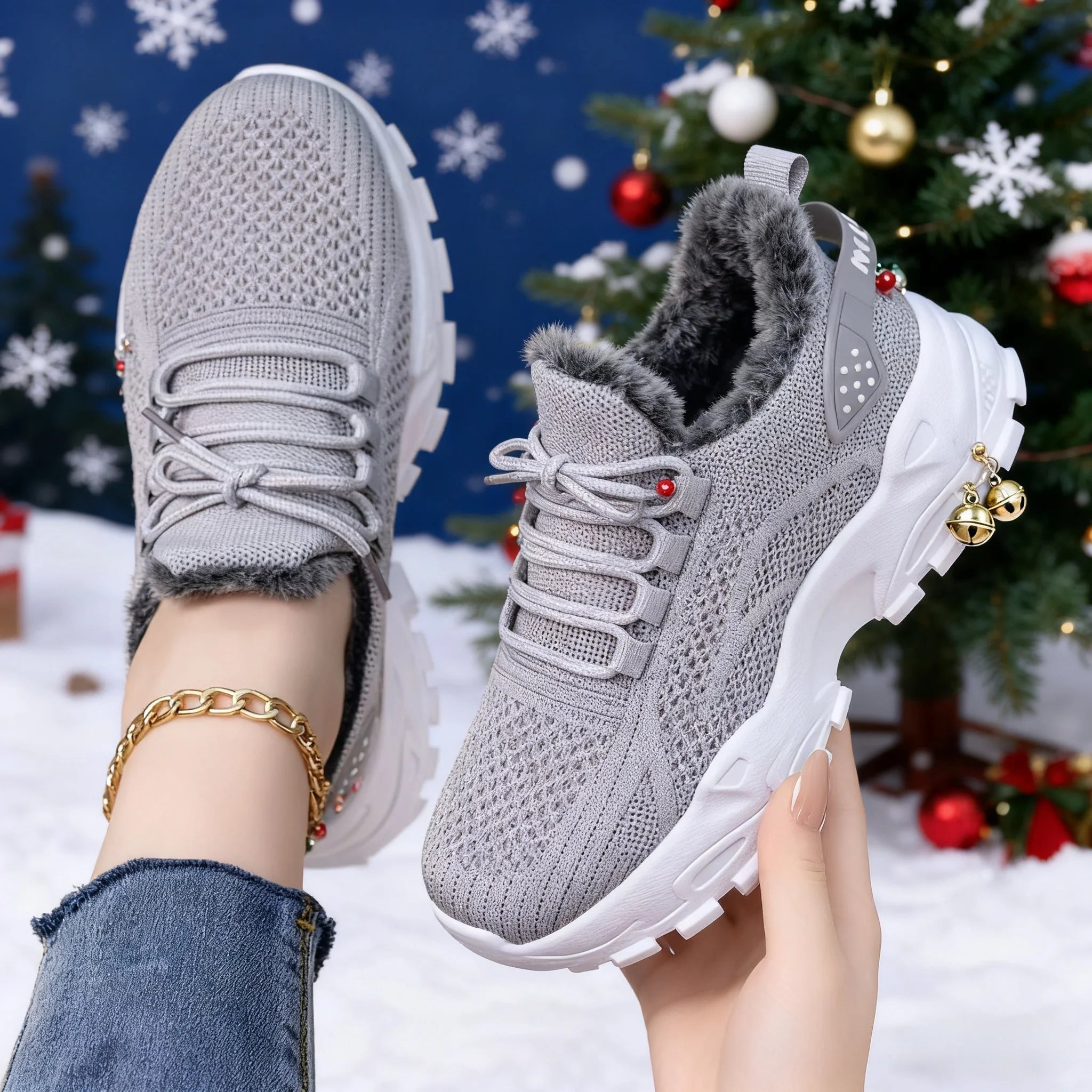 Women’s Winter Warm Non-Slip Sports Shoes – Plush Lined Outdoor Walking Sneakers for Cold Weather Comfort