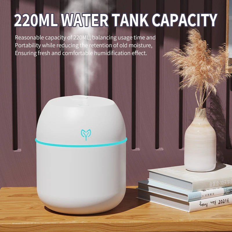 220ML USB Mini Cool Mist Humidifier – Quiet Desktop & Car Aromatherapy Air Humidifier with Auto Shut-Off