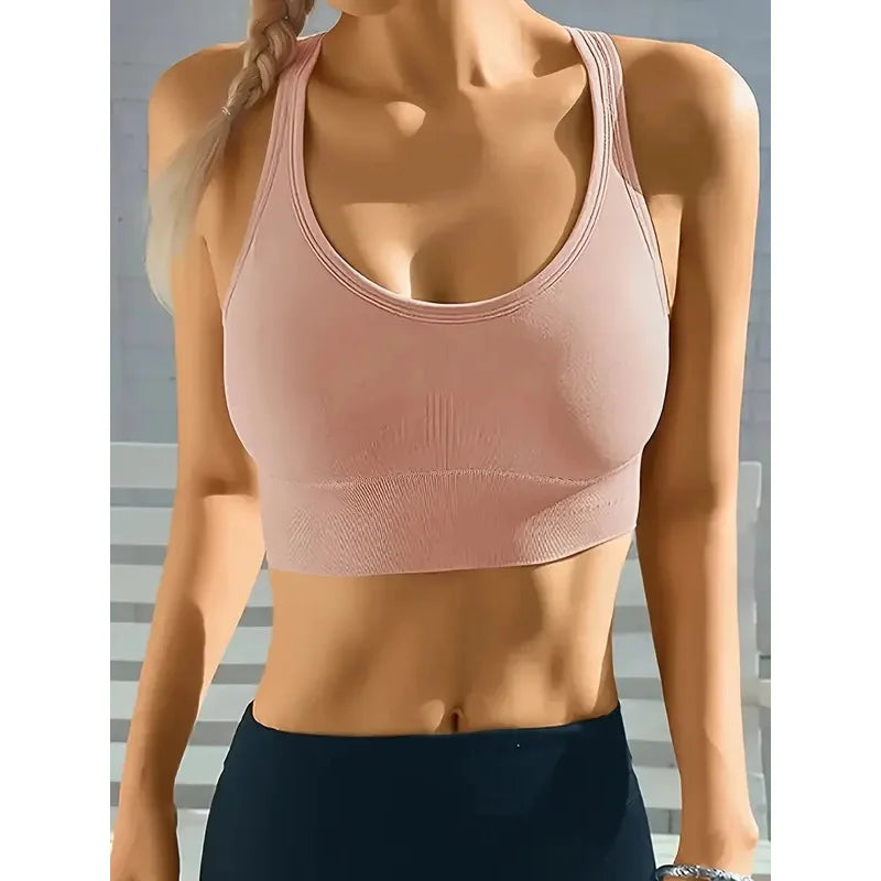 Women’s Seamless Sports Yoga Tank Bra – Push Up Padded Wire-Free Breathable Full Cup Comfort Bra