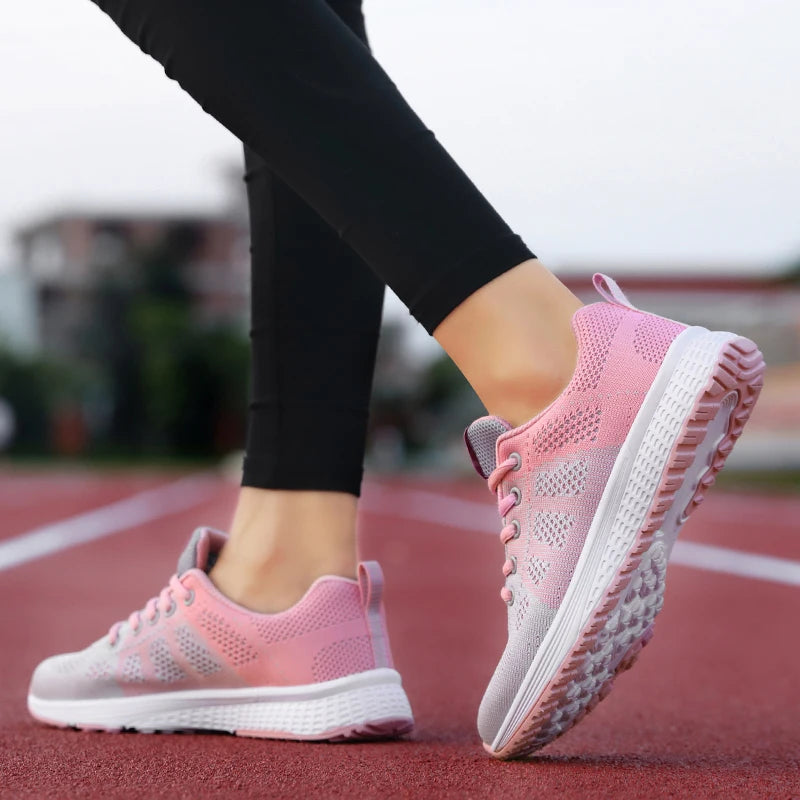 Women Casual Mesh Walking Sneakers – Breathable Lace-Up Flat Shoes for Women