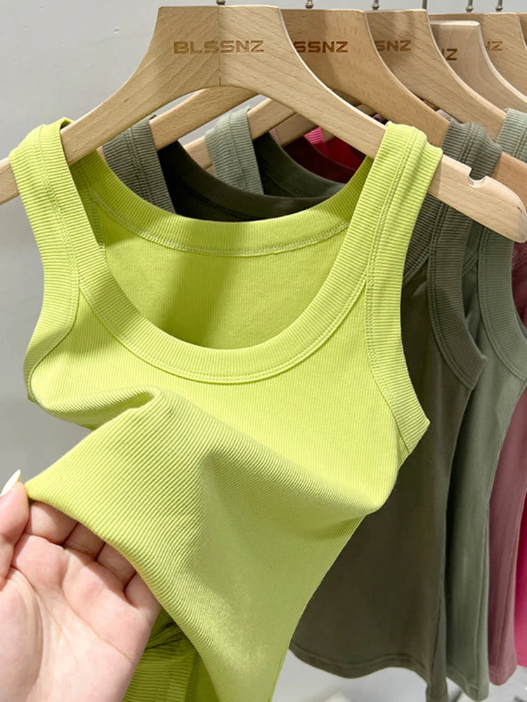 Women Solid Ribbed Tank Top Camisole – Elastic Cotton O-Neck Summer Basic Crop Top 2026